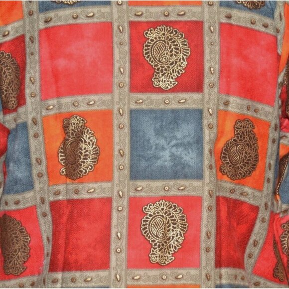 Panchi Indian Pakistani Kurta Tunic Dress 3/4 Sleeve Size M Color Block Flannel - Picture 8 of 11